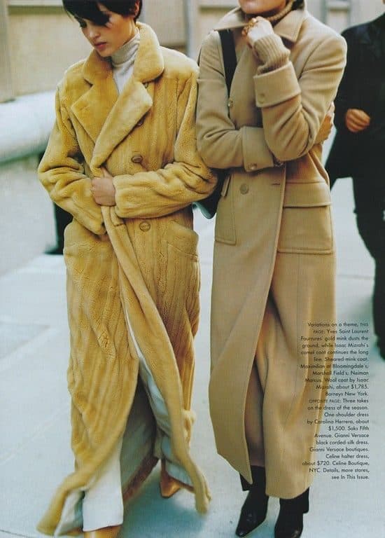 Camel and mustard long coats in an editorial spread, product line inspiration